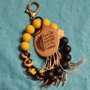Sunflower Charm Keychain with Yellow and Black Beads